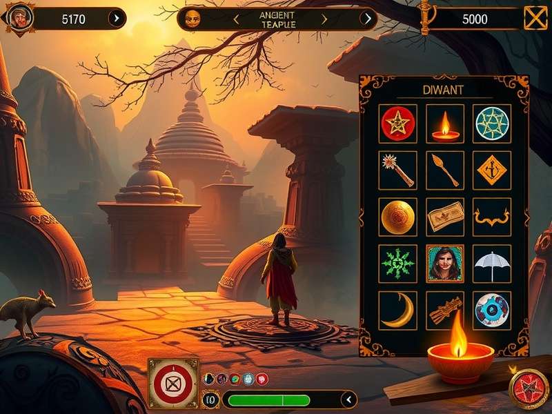 Saffron Mystical Pathway gameplay screenshot showing ancient temple exploration